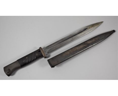 A German Third Reich K-98 Mauser Bayonet, the Blade Stamped FW Holler and No. 1752-1, Brown Bakelite Groove Grips and Steel P