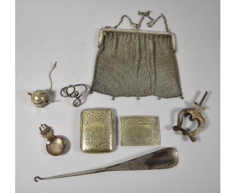 A Chainmail Purse, Combination Shoe Horn/Button Hook, Tea Caddy Spoon etc 
