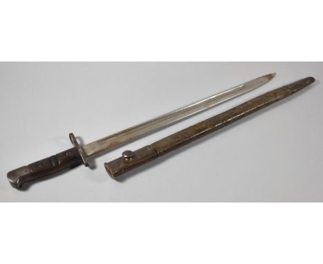 A WWI American 1913 Pattern Bayonet by Remington with Steel Leather Mounted Scabbard, Wooden Grip 