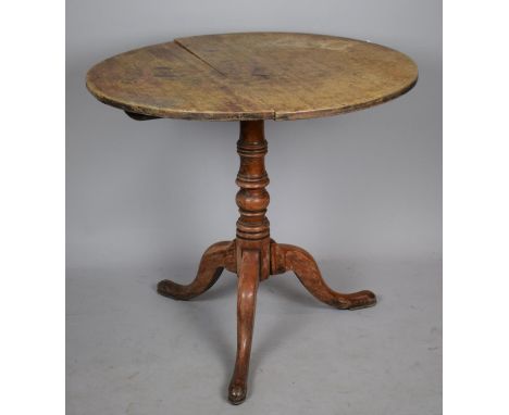 A 19th Century Circular Snap Top Tripod Table, Top For Restoration, 78cm Diameter 