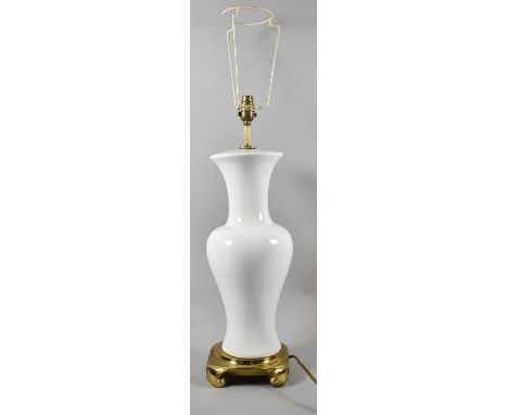 A Ceramic and Brass Based Table Lamp, No Shade, 58cm high 