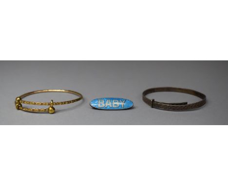 A Silver and Enamelled Brooch Inscribed BABY Together with an Adjustable Silver Bangle and Similar Rolled Gold Example 