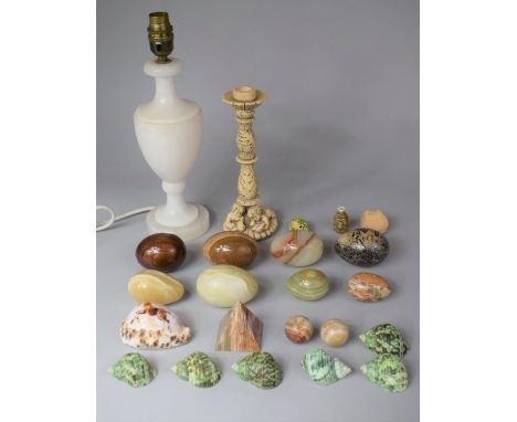 A Collection Polished Stone Eggs, Table Lamp etc 