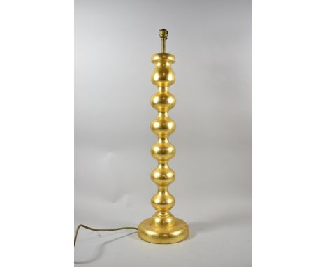 A Modern Carved Wooden Table Lamp of Bobbin Form, 70cm high 