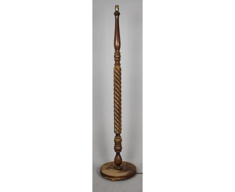 A Mid 20th Century Spiralled Oak Standard Lamp, Requires Re-Staining and Polishing 