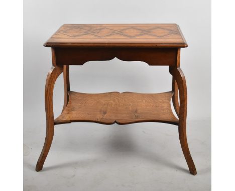 An Edwardian Parquetry Inlaid Rectangular Occasional Table with Stretcher Shelf (AF) on Cabriole Support, 66x42cm 