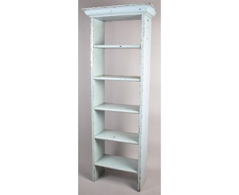 A Vintage Blue Painted Five Shelf Open Bookcase, 54cm Wide 