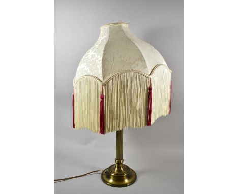 A Modern Brass Ribbed Column Table Lamp with Shade, Total Height 72cm high 