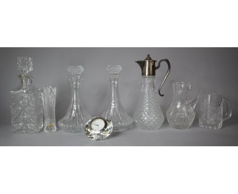 A Collection of Various Moulded and Cut Glassware to Include Spirit Decanter, Pait of Moulded Examples, Silver Plated Mounted