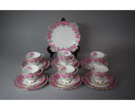 A Royal Standard Roses of Sharon Pattern Teaset to Include Cakeplate, Six Sided Plate, Six Saucers and Six Cups 