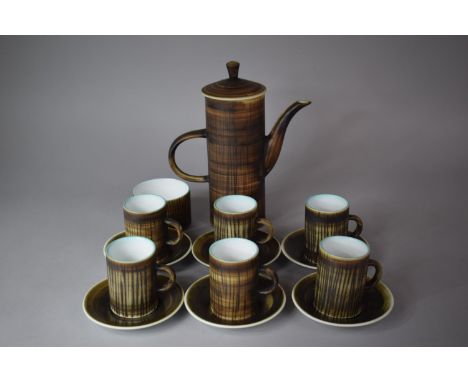 A Stoneware Coffee Set to Comprise Coffee Pot, Six Cans, Saucers and Sugar Bowl 