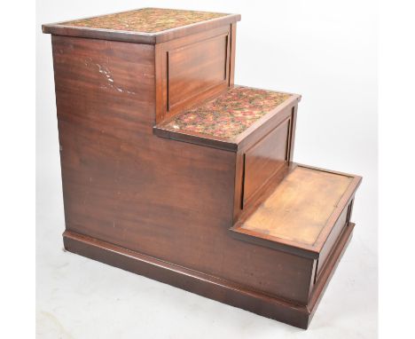 A Georgian Mahogany Step Commode with Tapestry Panels to two Steps, One Panel Missing, Missing Inner Liner, 80cm Long 