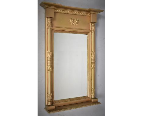 A 19th Century Gilt Framed Pier Mirror with Shelf Having Half Pilaster and Moulded Floral Decoration, 55cm Wide 