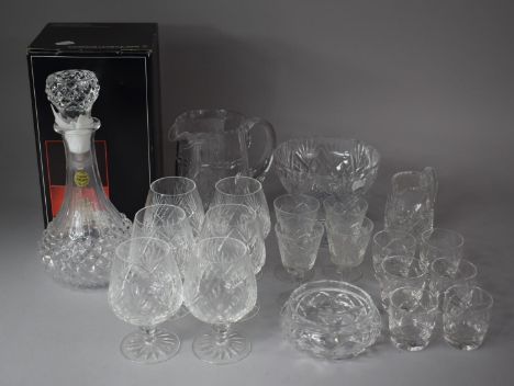 A Collection of Various Cut and Moulded Glassware to include Set of Six Brandy Balloons, Boxed Crystal D'arques Decanter, Jug