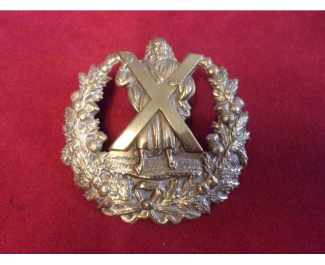 The Queen's Own Cameron Highlanders WWI Other Ranks Glengarry War Economy Cap Badge (Brass), two lugs an unusual variation wi