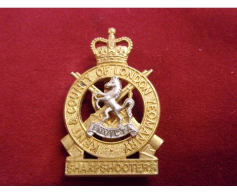 Kent and County of London Yeomanry (Sharp Shooters) EIIR Cap Badge (Gilt), slider. K&amp;K: 2288