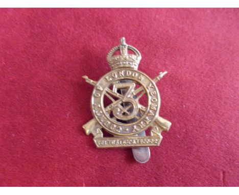 3rd County of London (The Sharpshooters), (Hussars) WWI Cap Badge (Bi-metal), two lugs first type with the script "London Arm