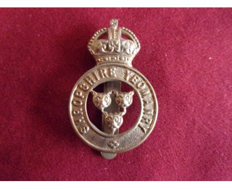 Shropshire Yeomanry Cap Badge (Gilding-metal), slider and centre voided, made by J.R. Gaunt. K&amp;K: 2308