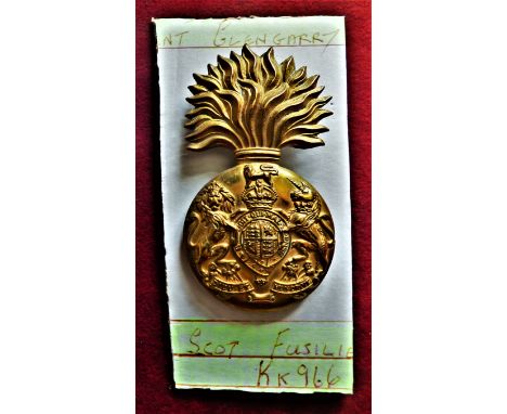 The Royal Scots Fusiliers Regiment Other Ranks Head Dress Glengarry cap badge, (Brass) two lugs, second type. K&amp;K: 966.