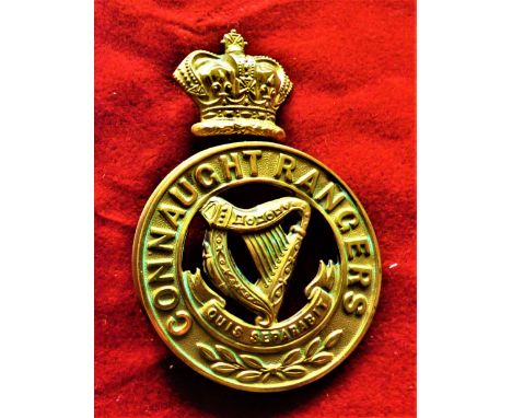 Connaught Rangers Other Ranks Helmet Plate issued between 1881-1914, (Gilding-metal), two lugs on each, this variant with a d