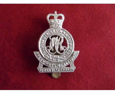 Surrey Yeomanry (Queen Mary's Regiment) EIIR Officers Cap Badge (White-metal),, two lugs and design sealed in 1958. K&amp;K: 