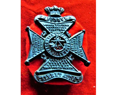 60th: King's Royal Rifle Corps Glengarry Badge (Blackened-brass), two lugs. K&amp;K: 522