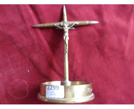 Trench Art WWI Crucifix made from .303 Rounds and a base of the British 4.5 Inch shell case, 1914 Mons to Arras 1918 on the s