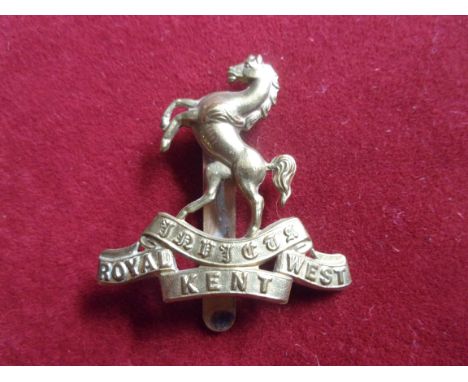 The Queen's Own (Royal West Kent Regiment) WWI War Economy Cap Badge (Gilding-metal), slider. K&amp;K: 668