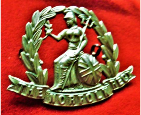The Norfolk Regiment WWI Forage Cap Badge (White-metal), two lugs. K&amp;K: 599