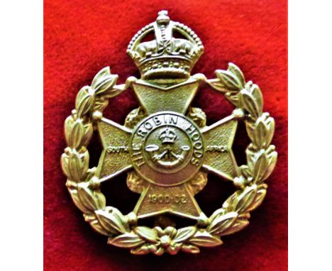 Notts &amp; Derby 7th Robin Hoods Battalion, Sherwood Foresters (Notts and Derby) Regiment Cap Badge (White-metal), slider an
