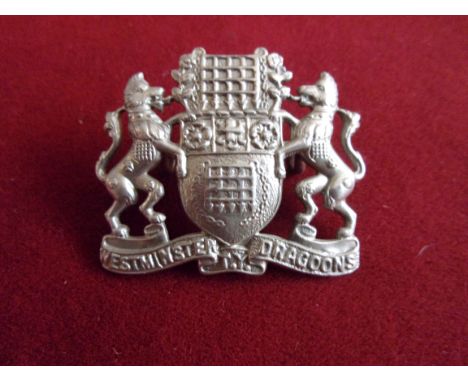 Westminster Dragoons (2nd County of London Yeomanry) WWII Cap Badge (White-metal), two lugs, this type was sealed for service
