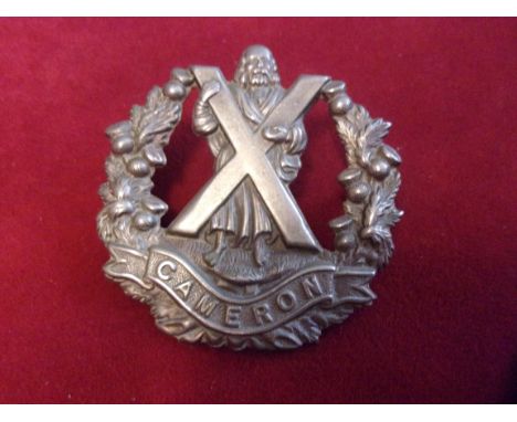The Queen's Own Cameron Highlanders WWI Glengarry Cap Badge (White-metal), two lugs. K&amp;K: 688 