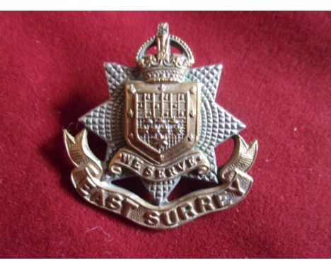 East Surrey Regiment, 13th (Wandsworth) Battalion WWI Cap Badge (Bi-metal), two lugs. K&amp;K: 1148