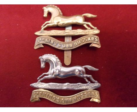 3rd (King's Own) Hussars WWI Cap Badges, two (Brass and Bi-Metal), slider and excellent variants. K&amp;K: 753