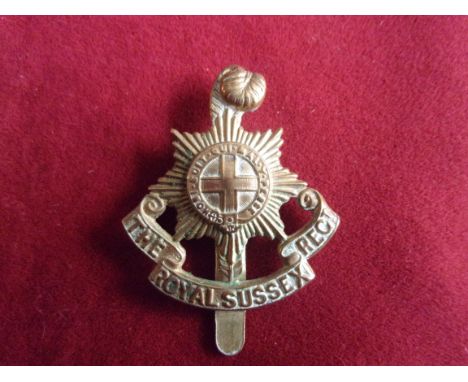 Royal Sussex Regiment WWI Other Ranks Cap Badge (Brass), slider. K&amp;K: 646