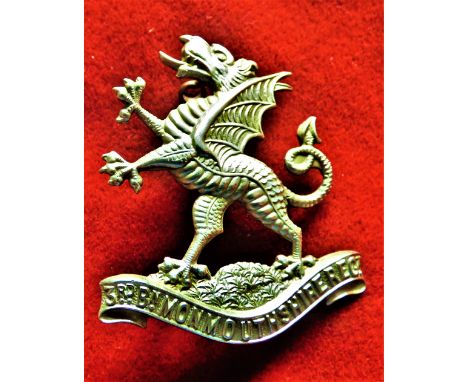 Monmouthshire Regiment 3rd Battalion Territorial Officers Forage Cap Badge (White-metal), two lugs, worn 1908. K&amp;K: 1783