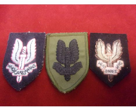 Special Air Service Regiment Beret Badges, three (Embroidered), sealed 27th May 1953 second type showing the winged dagger wi