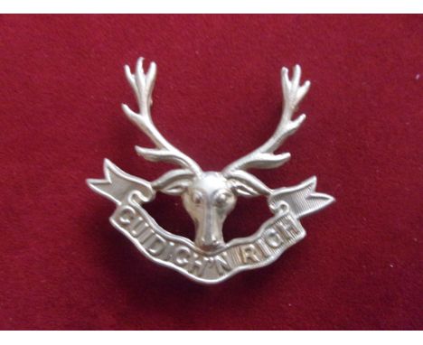 Seaforth Highlanders (Ross-shire Buffs, The Duke of Albany's) Other Ranks WWI Glengarry Cap Badge (White-metal), two lugs. K&