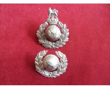 Royal Marine Police Cap Badges WWI and WWII types (White-metal), two lugs. K&amp;K: 2102
