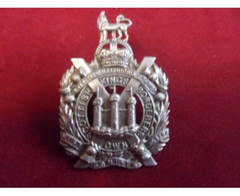 The King's Own Scottish Borderers Glengarry Badge (White-metal), three lugs. K&amp;K: 629