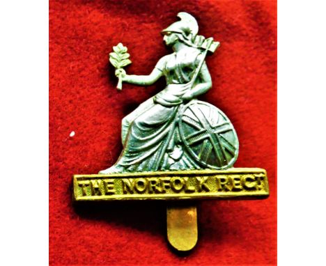 The Norfolk Regiment WWII Sergeants Cap Badge (Bi-metal), slider. K&amp;K: 1956