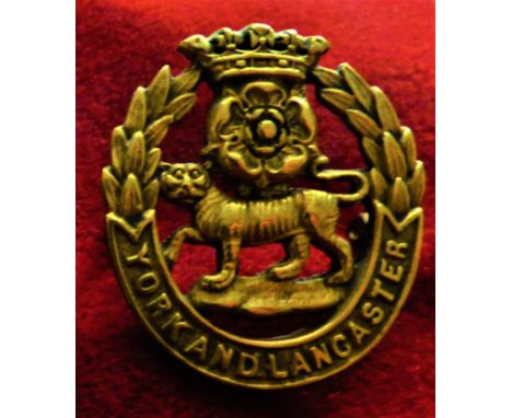 York and Lancaster Regiment War Economy WWI Forage Cap Badge (Brass), two lugs. K&amp;K: 679