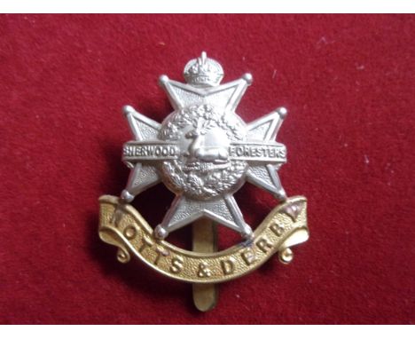 Notts and Derby WWI Cap Badge (Bi-metal), slider. K&amp;K: 662