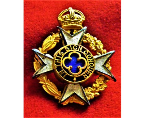 Royal Army Chaplains Department (Christian Chaplains) WWII Officers Service Cap Badge (Gilt and enamel), two lugs. K&amp;K: 2