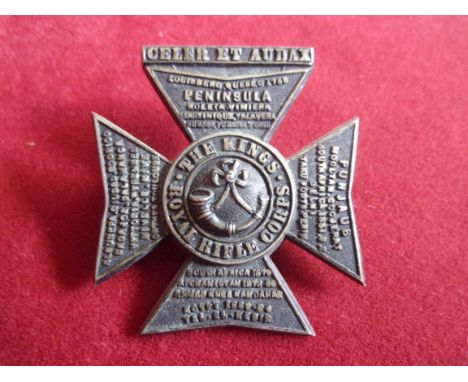 King's Royal Rifle Corps Victorian Cloth Officers Helmet Plate Centre (Blackened white-metal with polished high points), two 