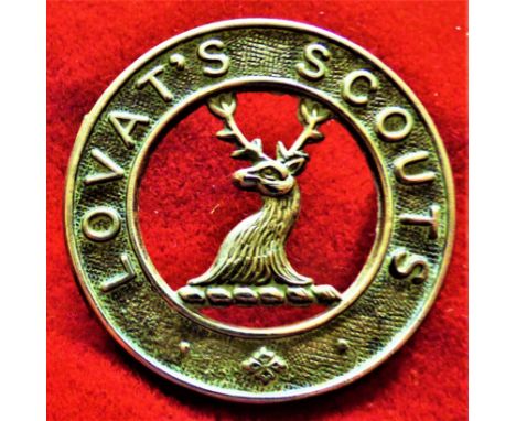 Lovat (Yeomanry) Scouts Cap Badge (White-metal), two lugs, a larger circlet, the 'Y' replaced  with a shamrock. K&amp;K: 1500