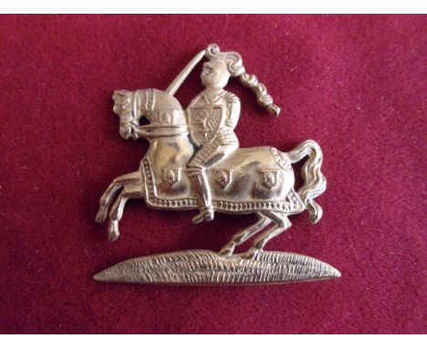 Fifeshire and Forfarshire Yeomanry (Dragoons) WWI Officers Cap Badge (Brass), tab fitting, one tab missing. K&amp;K: 1474