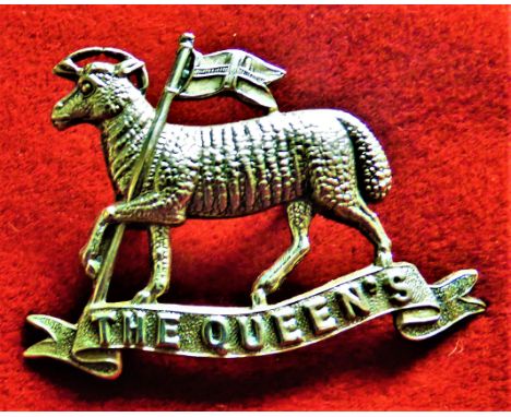 The Queen's (Royal West Surrey Regiment) WWI Officers Cap Badge (White-metal), two lugs. K&amp;K: 590