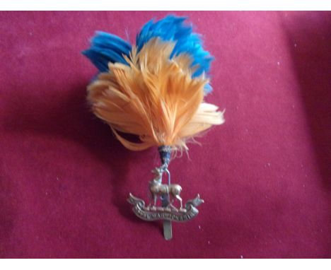 Royal Warwickshire Regiment WWI War Economy Forage Cap Badge (Brass), slider and with feather plume. K&amp;K: 594