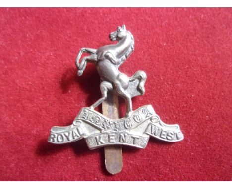 The Queen's Own (Royal West Kent Regiment) WWI Officers Cap Badge (White-metal), slider and made J.R. Gaunt, non-voided scrol